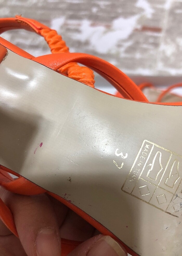 Turuncu tam yazlık topuklu ayakkabı - Görsel 5