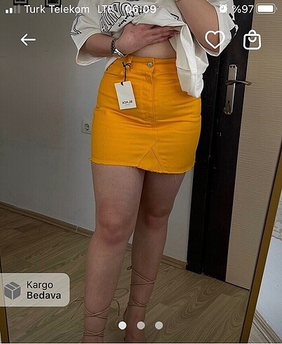 m Beden Sarı mango kot etek