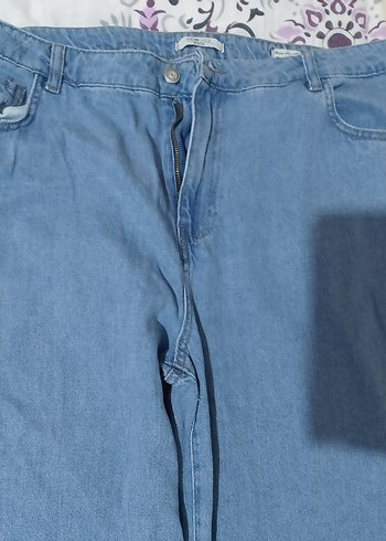 Kadın Mavi Bol Kesim Midi Kot Pantolon - Görsel 4