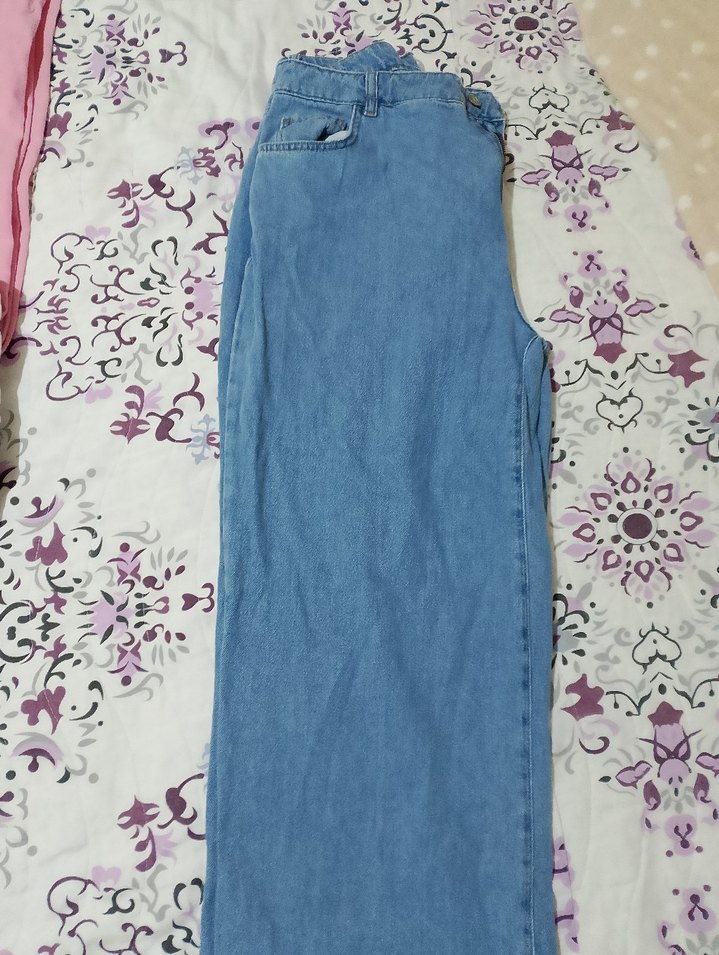 Kadın Mavi Bol Kesim Midi Kot Pantolon - Görsel 2