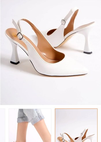 Beyaz Stiletto Tokalı Kadın Topuklu Ayakkabı