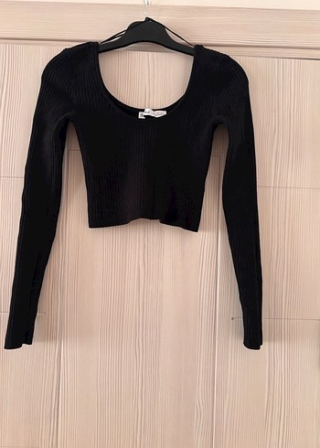 Siyah Triko Uzun Kollu Crop Top - Görsel 2