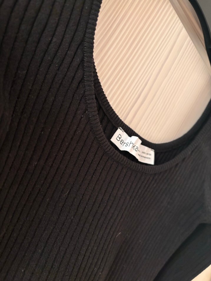 Siyah Triko Uzun Kollu Crop Top - Görsel 4