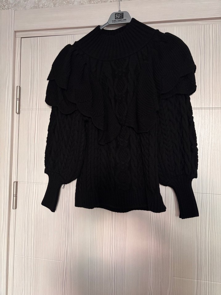 Siyah Örgü Boğazlı Kadın Kazak - Görsel 2