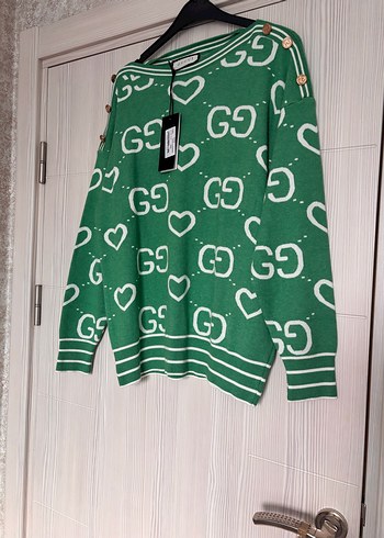 Yeşil Desenli Örgü Kadın Kazak - Görsel 2