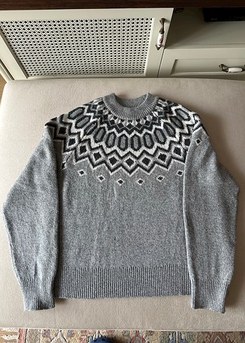 H&M Gri Nakışlı Örgü Kadın Kazak - Görsel 2