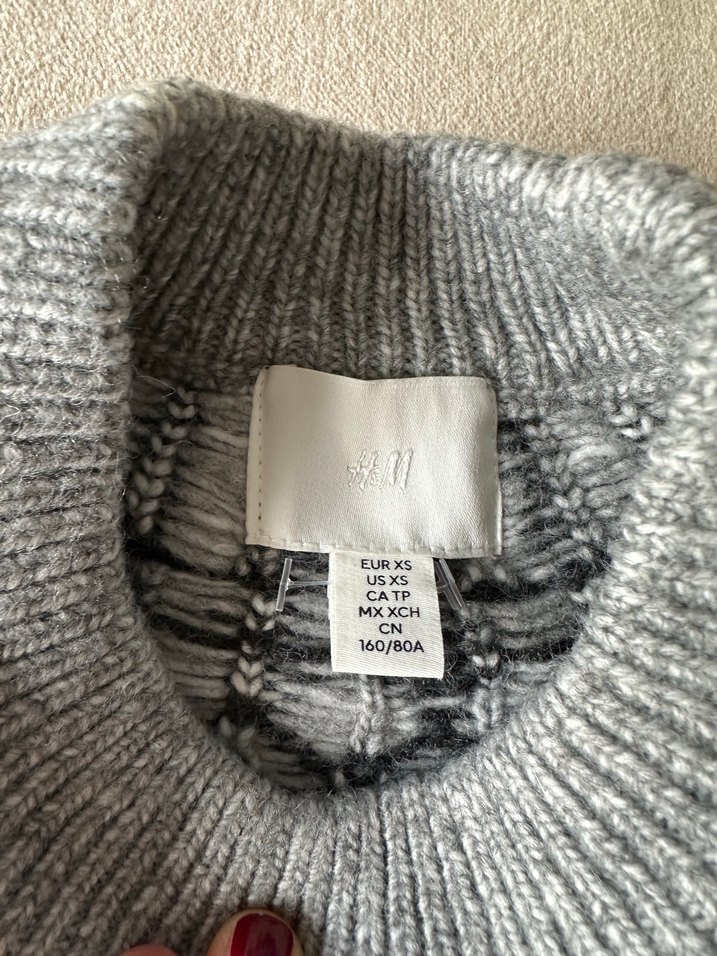 H&M Gri Nakışlı Örgü Kadın Kazak - Görsel 3