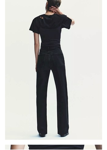 Zara Yüksek Bel Siyah Geniş Paça Kadın Jean - Görsel 2