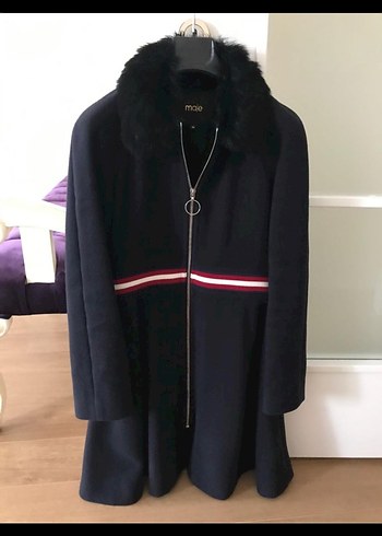 Maje Yakası Kürklü Lacivert Kadın Kaban - Görsel 6