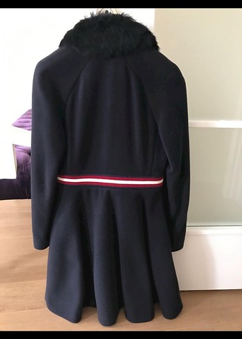 Maje Yakası Kürklü Lacivert Kadın Kaban - Görsel 4