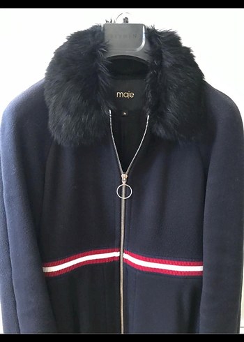 Maje Yakası Kürklü Lacivert Kadın Kaban - Görsel 3