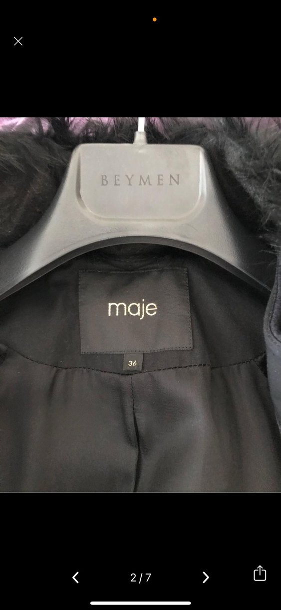 Maje Yakası Kürklü Lacivert Kadın Kaban - Görsel 2