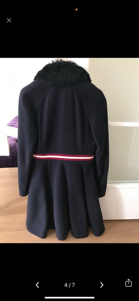 Maje Yakası Kürklü Lacivert Kadın Kaban - Görsel 4