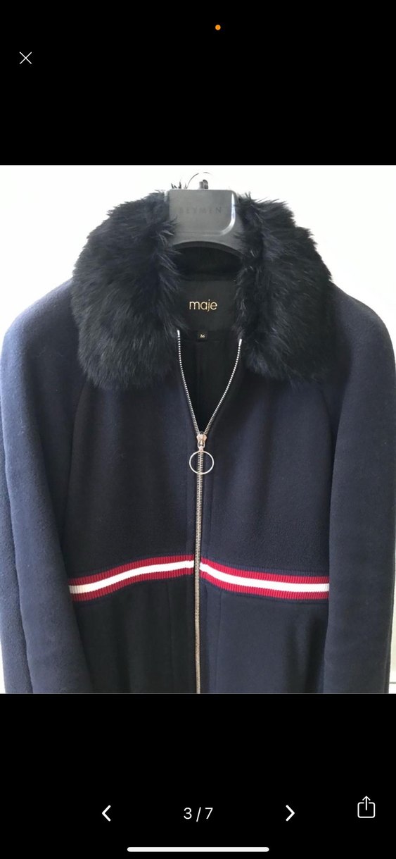 Maje Yakası Kürklü Lacivert Kadın Kaban - Görsel 3