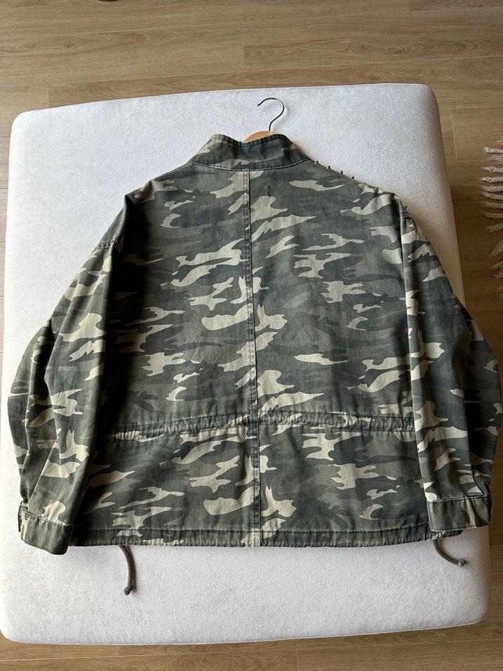 Gri Kamuflaj Düğmeli Kadın Ceket - Görsel 4