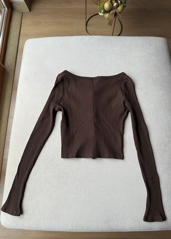 H&M Marka Düğmeli Kahverengi Uzun Kollu Kadın Hırka - Görsel 2