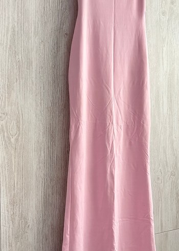 Pudra Pembe Streç Uzun Elbise
