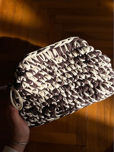 Diğer Kahverengi krem rengi karışımı burslu large boy clutch çanta mod
