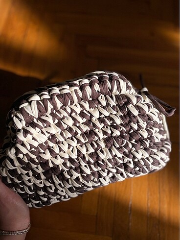  Beden Kahverengi krem rengi karışımı burslu large boy clutch çanta mod