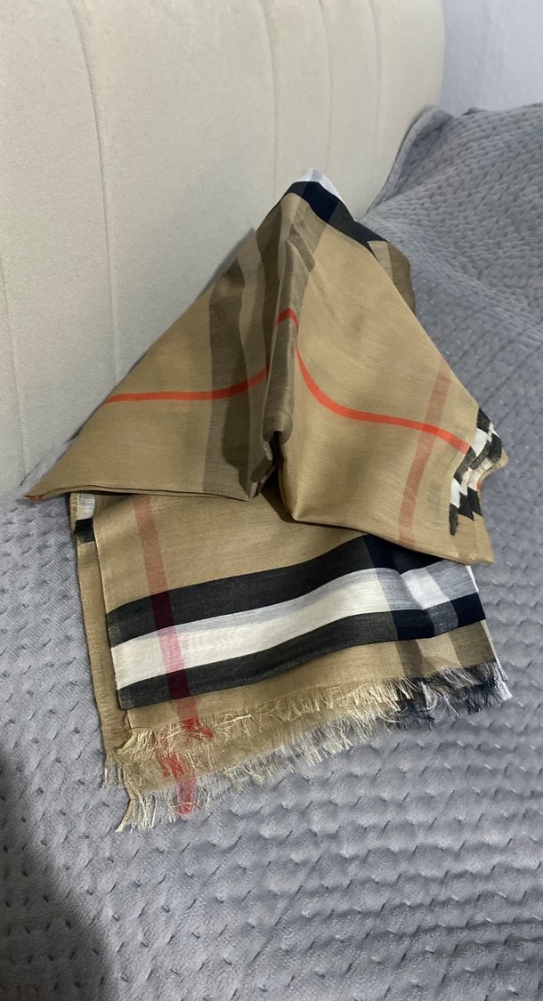 Kadın Kahverengi Gri Drapeli Sokak Stili Şal - Görsel 2