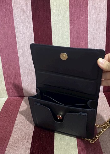 Zincir Detaylı Siyah Deri Kadın Çanta - Görsel 3