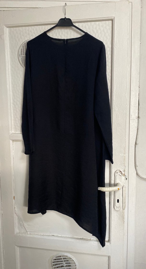 Kadın Siyah Uzun Keten Tunik - Görsel 3