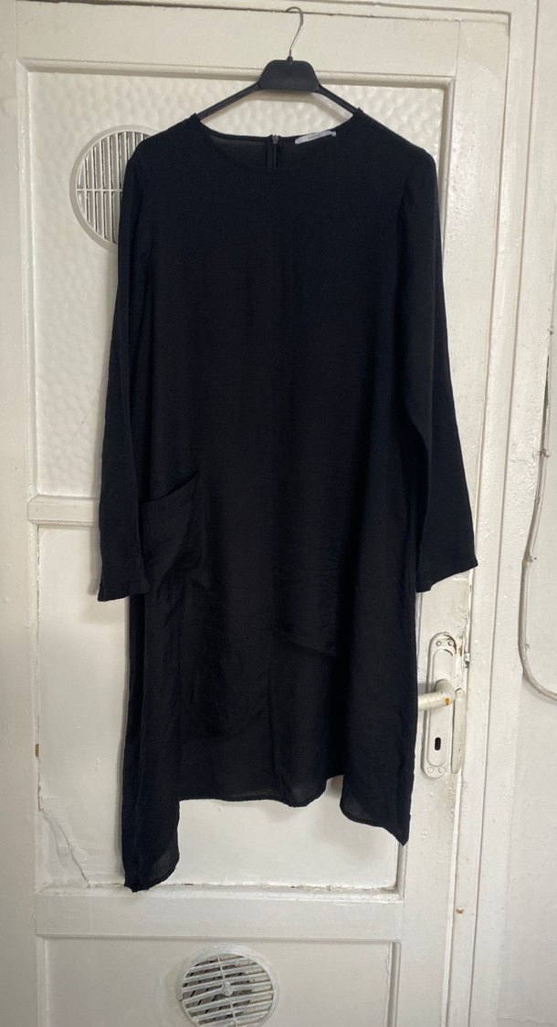 Kadın Siyah Uzun Keten Tunik - Görsel 2