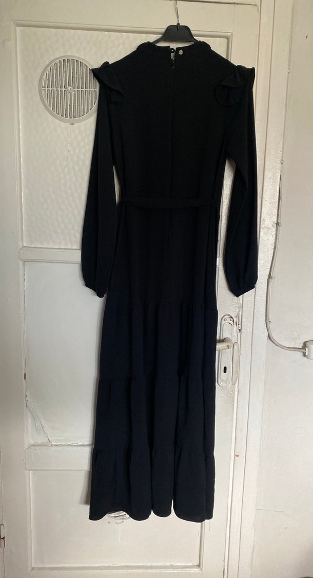 Siyah Uzun Gömlek Yaka Kadın Elbise beyza - Görsel 4