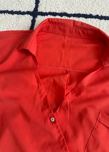 Kırmızı Kadın Uzun Kollu Gömlek - Görsel 2