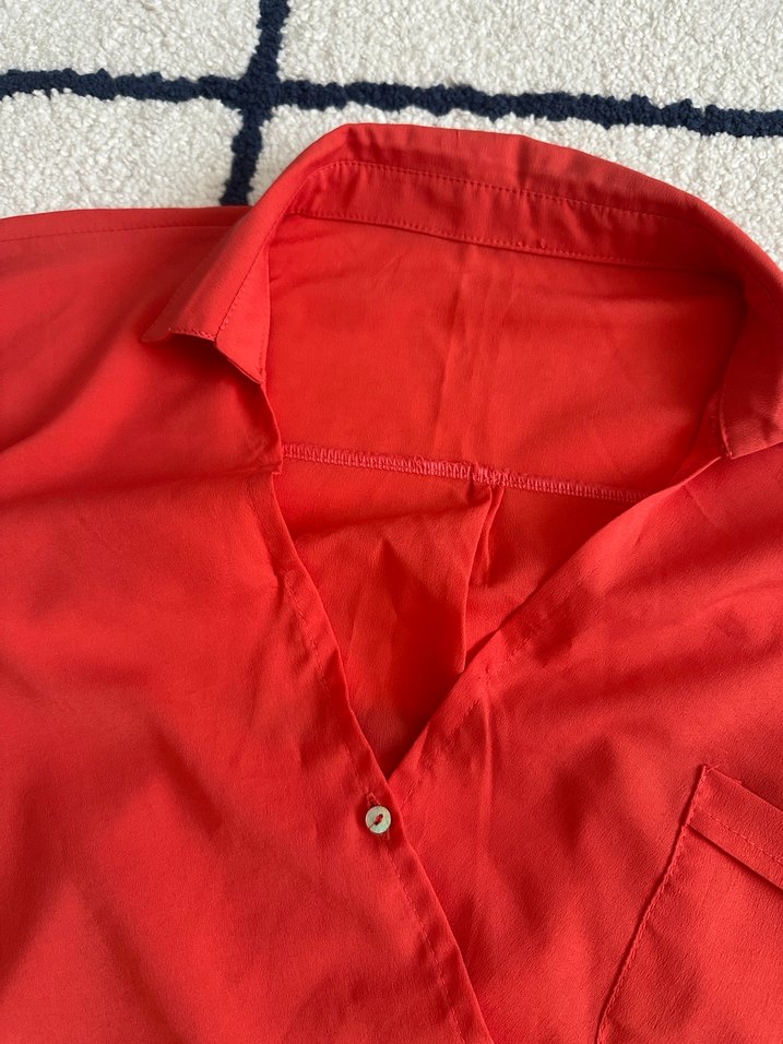 Kırmızı Kadın Uzun Kollu Gömlek - Görsel 2