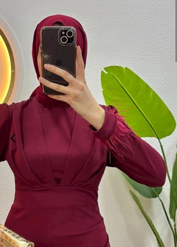 Bordo Drapeli Uzun Abiye Elbise - Görsel 2