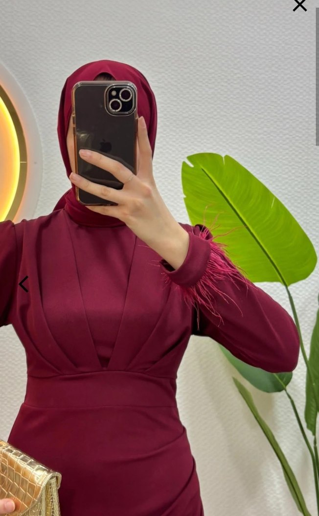 Bordo Drapeli Uzun Abiye Elbise - Görsel 2