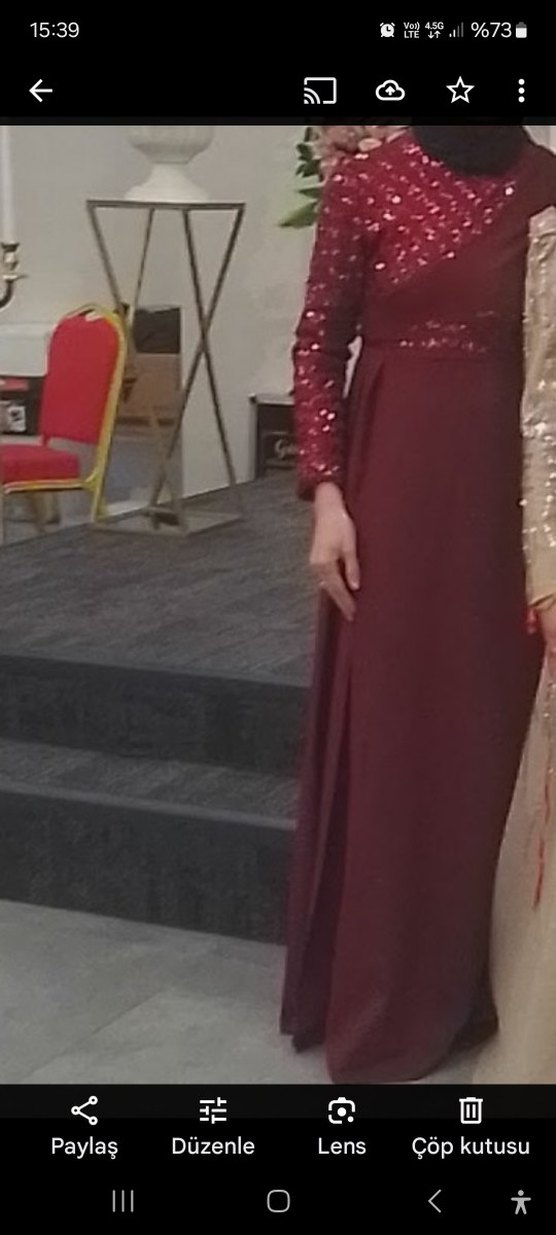 Bordo İşlemeli Uzun Abiye Elbise 38 Beden - Görsel 3
