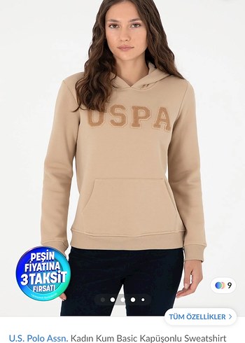 U.S. Polo Assn. Kadın Kum Kapüşonlu Sweatshirt