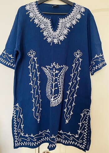 0 COTTON Şık İşlemeli Tunik Elbise
