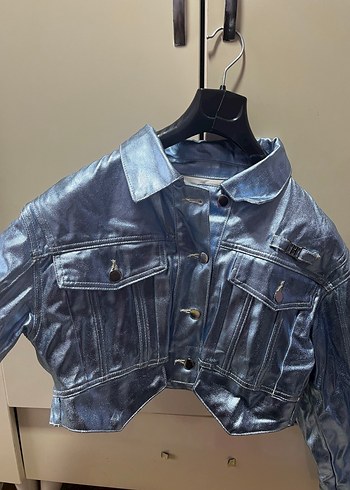 Mavi Parlak Deri Kadın Ceket - Görsel 2