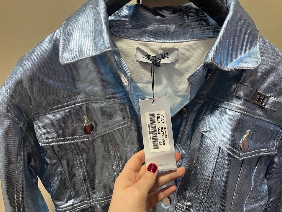 Mavi Parlak Deri Kadın Ceket - Görsel 3