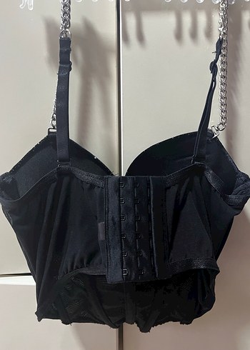 Zincir Detaylı Siyah Strappy Goth Büstiyer - Görsel 3