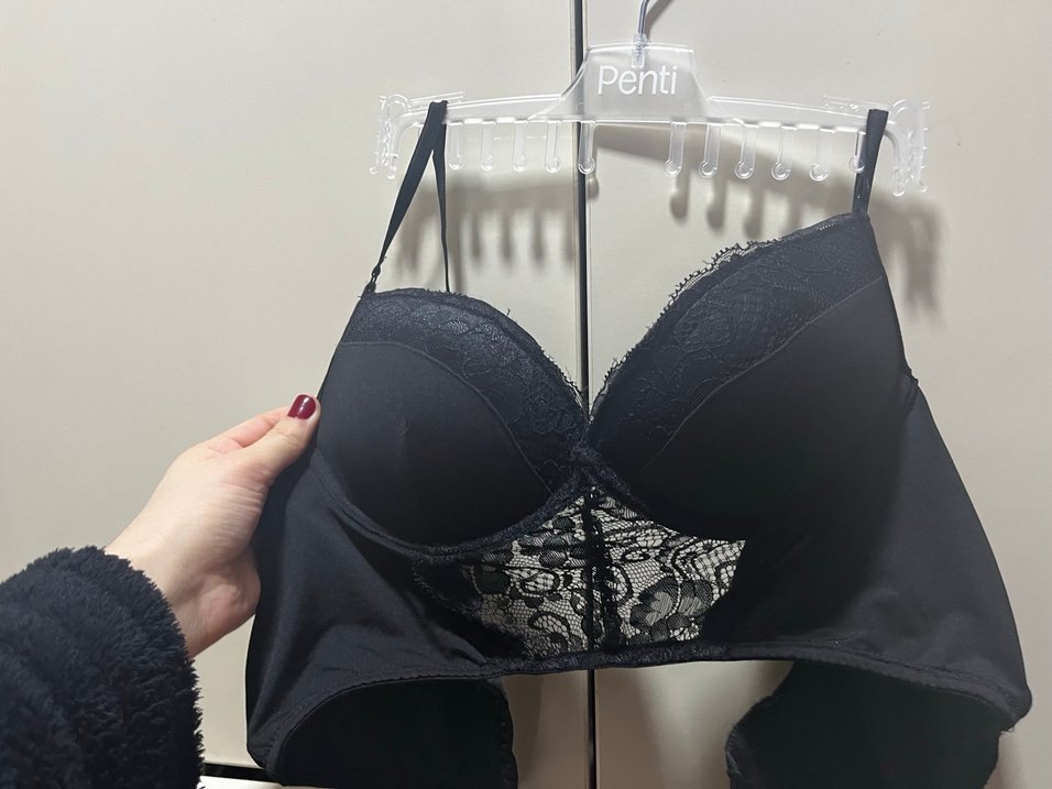 Siyah Gotik Dantel Detaylı Midi Sütyen - Görsel 2