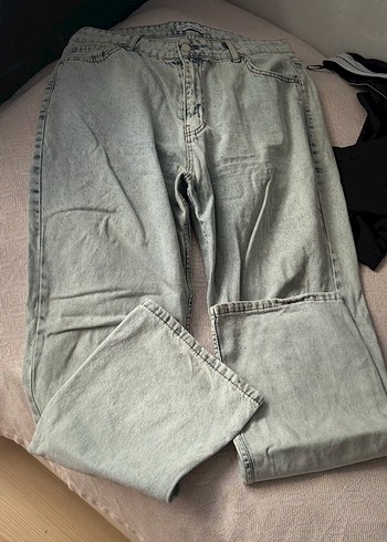 Gri Düğmeli Kadın Denim Pantolon