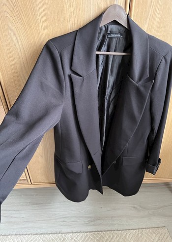 Kadın Siyah Düğmeli Midi Blazer Ceket - Görsel 4