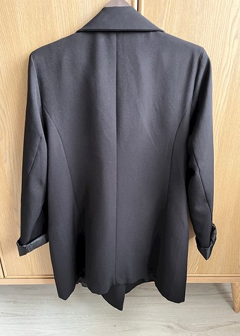 Kadın Siyah Düğmeli Midi Blazer Ceket - Görsel 5