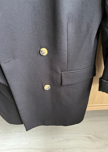 Kadın Siyah Düğmeli Midi Blazer Ceket - Görsel 2