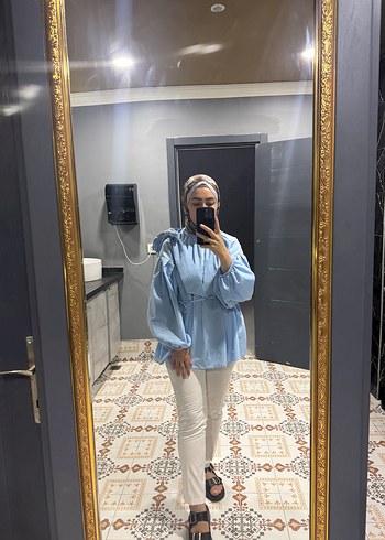 Diğer Açık Mavi Bağcıklı Gömlek Tunik