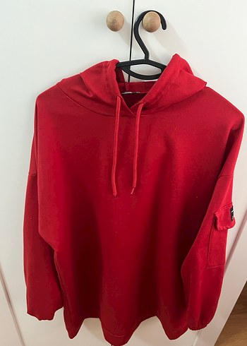 Diğer Kırmızı Kapüşonlu Rahat Kesim Sweatshirt