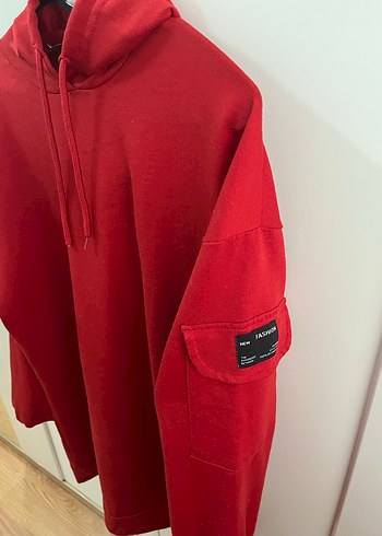 l Beden Kırmızı Kapüşonlu Rahat Kesim Sweatshirt