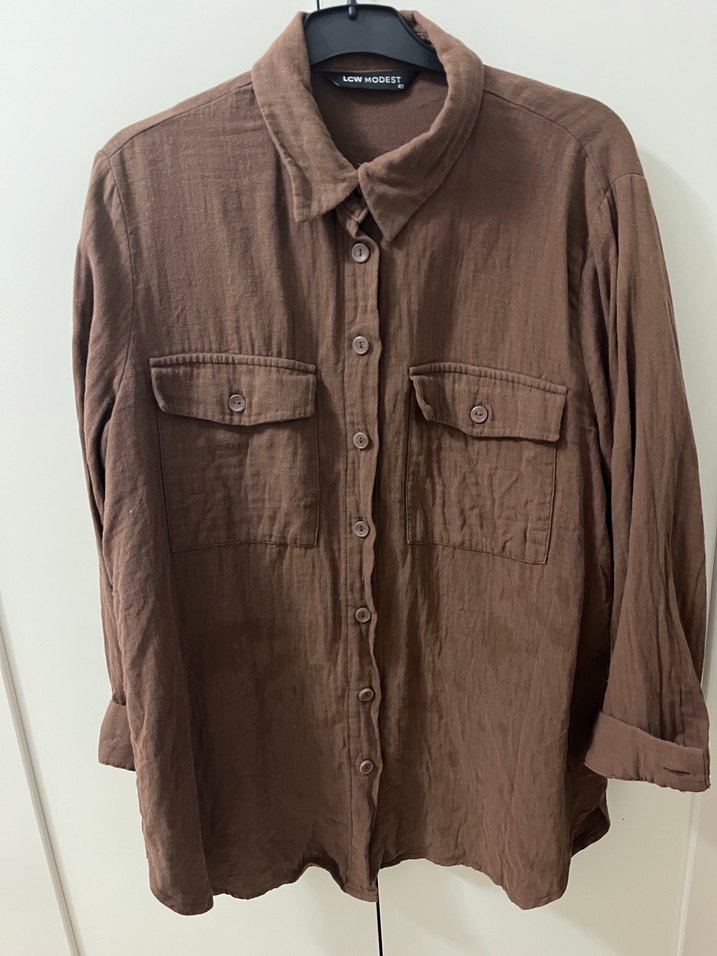 Lc Waikiki Düğmeli Kahverengi Kadın Gömlek - Görsel 2