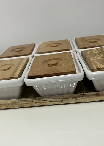 Beyaz Seramik ve Ahşap Kapaklı Kahvaltı Seti - Görsel 3