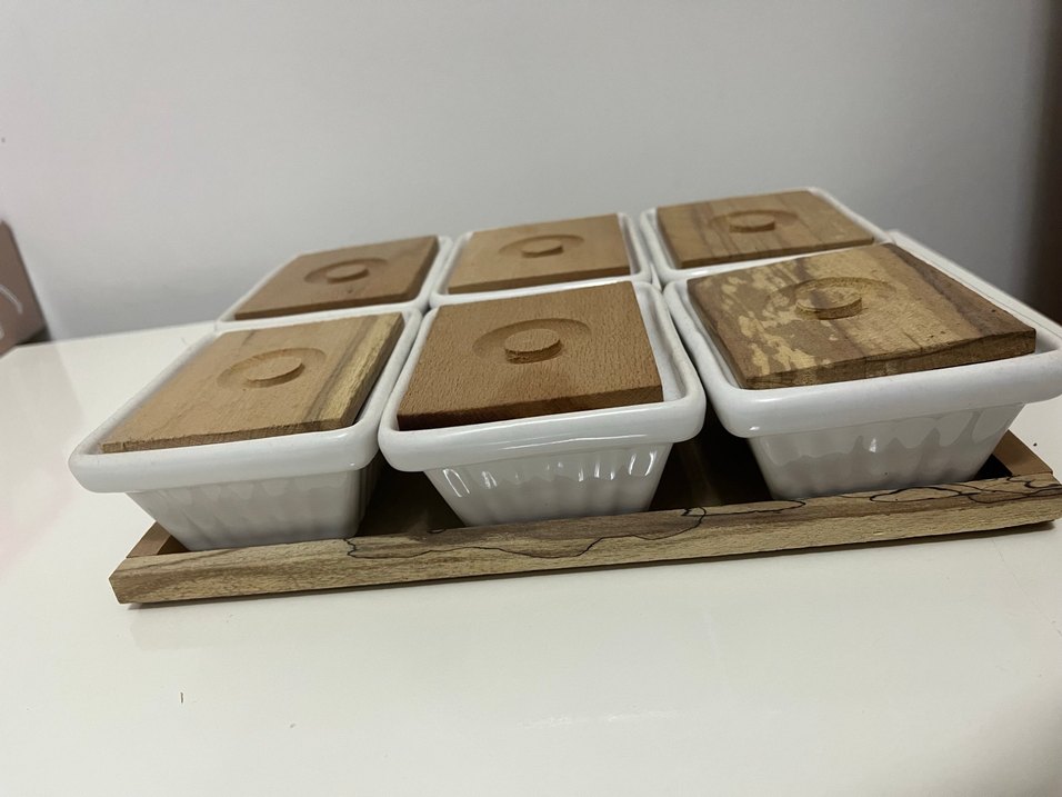 Beyaz Seramik ve Ahşap Kapaklı Kahvaltı Seti - Görsel 3