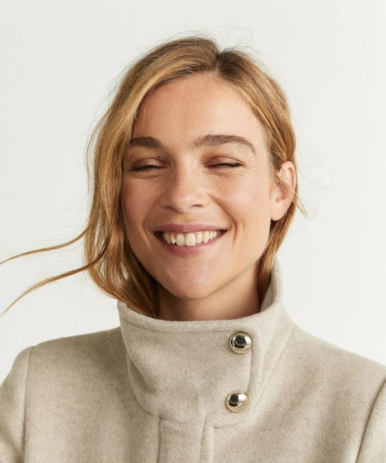 Mango dik yaka bej kaban - Görsel 3